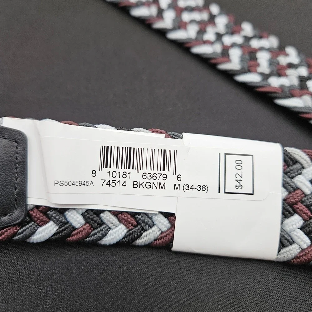 Nike Mens Braided Woven Stretch Belt Black Grey Burgundy Size Med 34-36 New